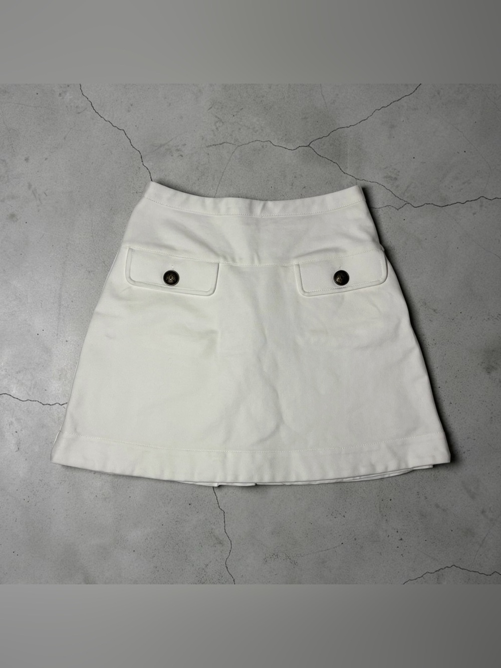 Maeve by Anthropologie White Mini Skirt Gold Button Pockets Preppy XS